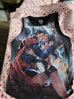 DC Comics Superman & Wonder Woman Graphic Tank Top - Black/Blue/Red